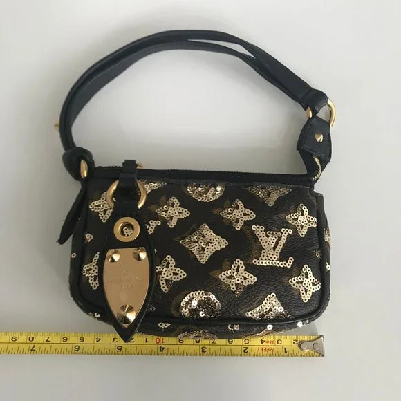 EXTREMELY RARE Louis Vuitton Gold sequins logo monogram mini pochette purse - Picture 9 of 9
